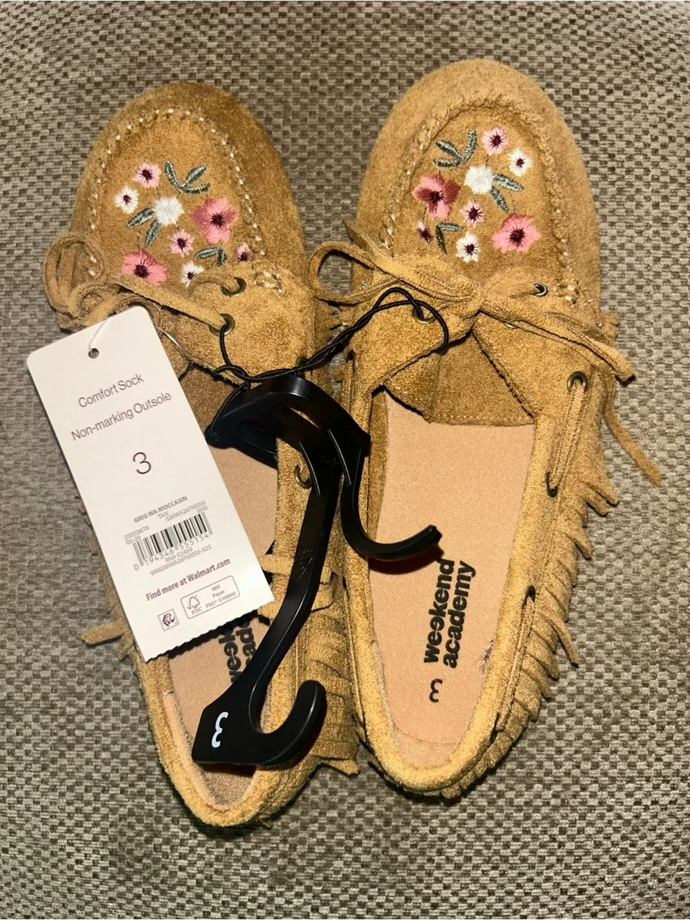 Weekend Academy Girls Embroidered Floral Moccasin Shoes